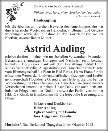 Traueranzeige von Astrid Anding von Thüringer Allgemeine, Thüringische Landeszeitung, Ostthüringer Zeitung