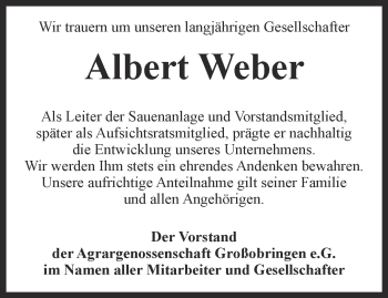 Traueranzeige von Albert Weber von Thüringer Allgemeine, Thüringische Landeszeitung