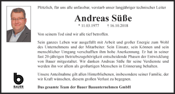 Traueranzeige von Andreas Süße von Thüringer Allgemeine, Thüringische Landeszeitung