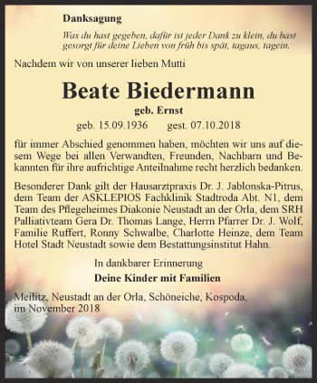 Traueranzeige von Beate Biedermann