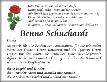 Traueranzeige von Benno Schuchardt von Thüringer Allgemeine