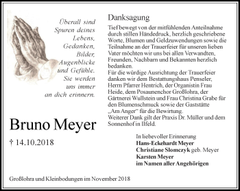 Traueranzeige von Bruno Meyer von Thüringer Allgemeine