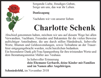 Traueranzeige von Charlotte Schenk von Ostthüringer Zeitung