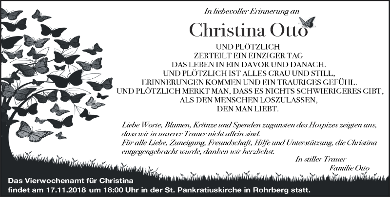  Traueranzeige für Christina Otto vom 16.11.2018 aus Thüringer Allgemeine