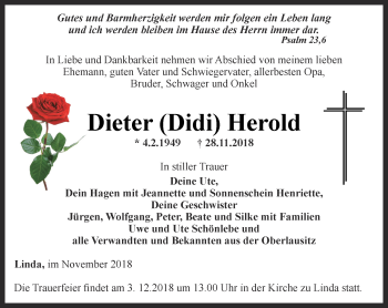 Traueranzeige von Dieter Didi Herold von Ostthüringer Zeitung