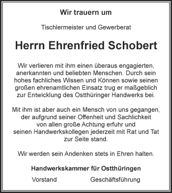 Traueranzeige von Ehrenfried Schobert