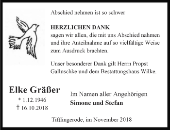 Traueranzeige von Elke Gräßer von Thüringer Allgemeine