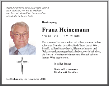 Traueranzeige von Franz Heinemann von Thüringer Allgemeine