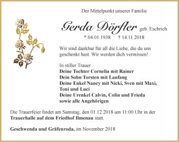 Traueranzeige von Gerda Dörfler von Thüringer Allgemeine