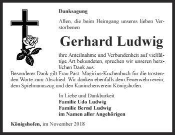 Traueranzeige von Gerhard Ludwig von Ostthüringer Zeitung