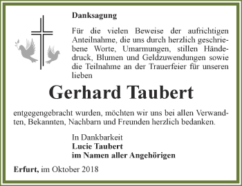 Traueranzeige von Gerhard Taubert  von Thüringer Allgemeine, Thüringische Landeszeitung