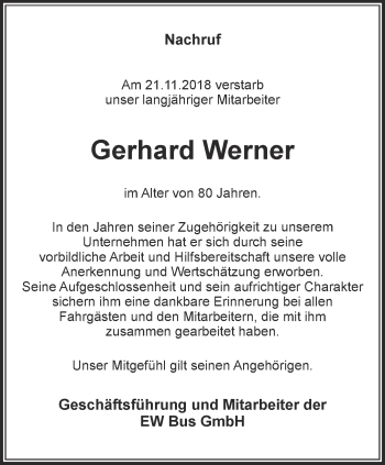 Traueranzeige von Gerhard Werner von Thüringer Allgemeine