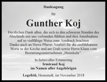 Traueranzeige von Gunther Koj von Thüringer Allgemeine, Thüringische Landeszeitung