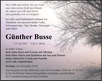 Traueranzeige von Günther Busse von Thüringer Allgemeine