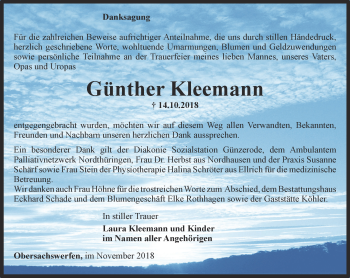 Traueranzeige von Günther Kleemann von Thüringer Allgemeine