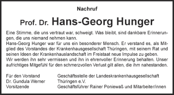 Traueranzeige von Hans-Georg Hunger