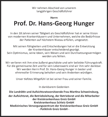 Traueranzeige von Hans-Georg Hunger
