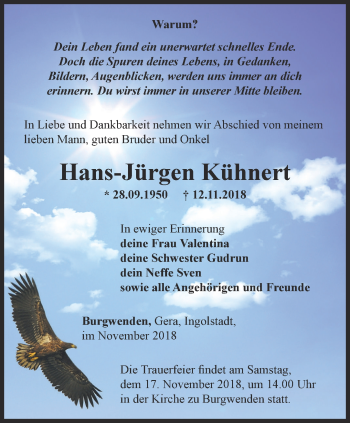 Traueranzeige von Hans-Jürgen Kühnert von Thüringer Allgemeine