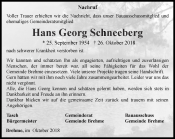 Traueranzeige von Hans Georg Schneeberg von Thüringer Allgemeine