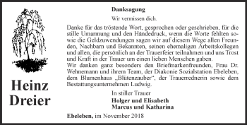 Traueranzeige von Heinz Dreier von Thüringer Allgemeine