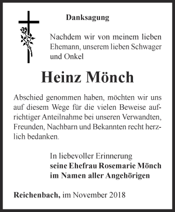 Traueranzeige von Heinz Mönch von Ostthüringer Zeitung