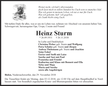 Traueranzeige von Heinz Sturm  von Thüringer Allgemeine