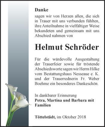 Traueranzeige von Helmut Schröder von Thüringer Allgemeine, Thüringische Landeszeitung