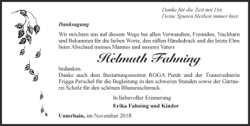 Traueranzeige von Helmuth Fahning von Ostthüringer Zeitung