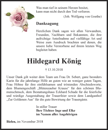 Traueranzeige von Hildegard König von Thüringer Allgemeine