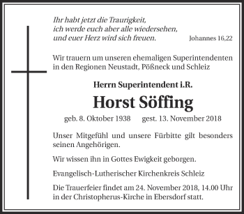 Traueranzeige von Horst Söffing von Ostthüringer Zeitung