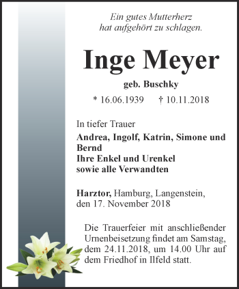 Traueranzeige von Inge Meyer von Thüringer Allgemeine