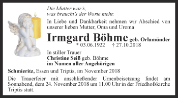 Traueranzeige von Irmgard Böhme