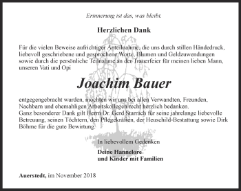 Traueranzeige von Joachim Bauer von Thüringer Allgemeine, Thüringische Landeszeitung