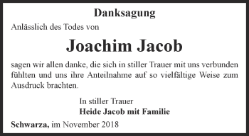 Traueranzeige von Joachim Jacob von Thüringer Allgemeine, Thüringische Landeszeitung