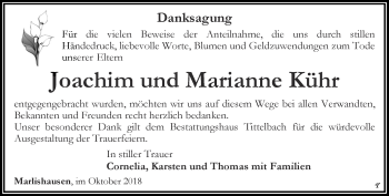 Traueranzeige von Joachim und Marianne Kühr von Thüringer Allgemeine