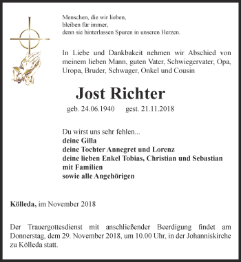 Traueranzeige von Jost Richter von Thüringer Allgemeine