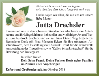 Traueranzeige von Jutta Drechsler von Thüringer Allgemeine