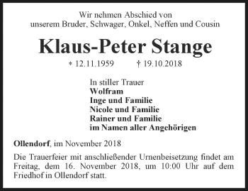 Traueranzeige von Klaus-Peter Stange von Thüringer Allgemeine, Thüringische Landeszeitung