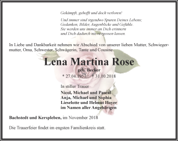 Traueranzeige von Lena Martina Rose von Thüringer Allgemeine