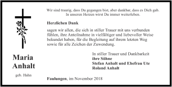 Traueranzeige von Maria Anhalt von Thüringer Allgemeine, Thüringische Landeszeitung