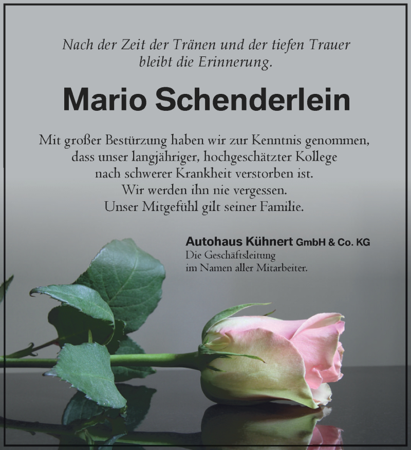  Traueranzeige für Mario Schenderlein vom 24.11.2018 aus Ostthüringer Zeitung