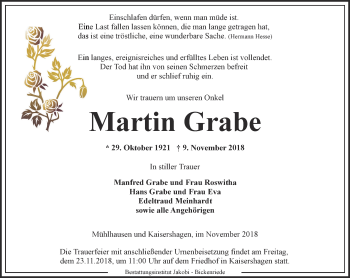 Traueranzeige von Martin Grabe von Thüringer Allgemeine, Thüringische Landeszeitung