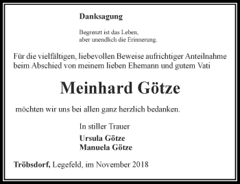 Traueranzeige von Meinhard Götze von Thüringer Allgemeine, Thüringische Landeszeitung