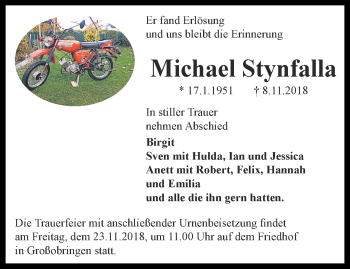 Traueranzeige von Michael Stynfalla von Thüringer Allgemeine, Thüringische Landeszeitung