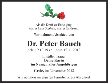 Traueranzeige von Peter Bauch