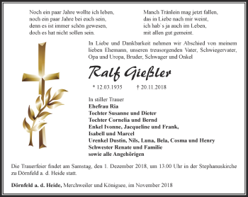 Traueranzeige von Ralf Gießler von Ostthüringer Zeitung