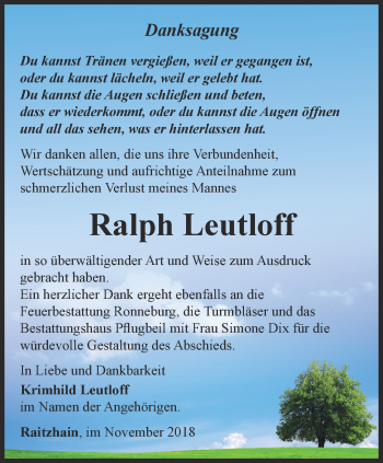 Traueranzeige von Ralph Leutloff von Ostthüringer Zeitung