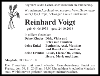 Traueranzeige von Reinhard Voigt von Thüringer Allgemeine, Thüringische Landeszeitung