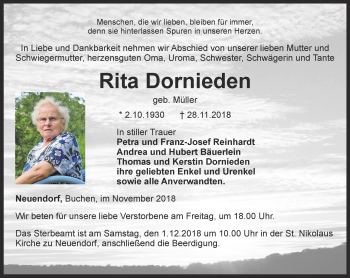 Traueranzeige von Rita Dornieden von Thüringer Allgemeine