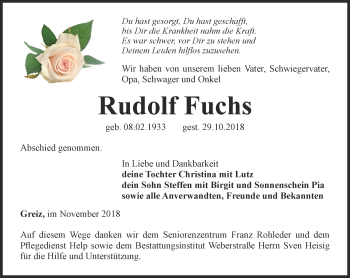 Traueranzeige von Rudolf Fuchs